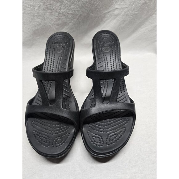 Women's Crocs Cyprus 3.5 Inch Heels Sandals Size 10 Black - Picture 4 of 10